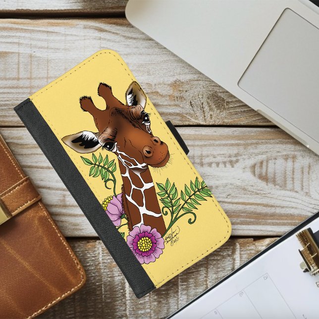 Giraffe Flowers Yellow Cute Wildlife iPhone Wallet Case (Creator Uploaded)