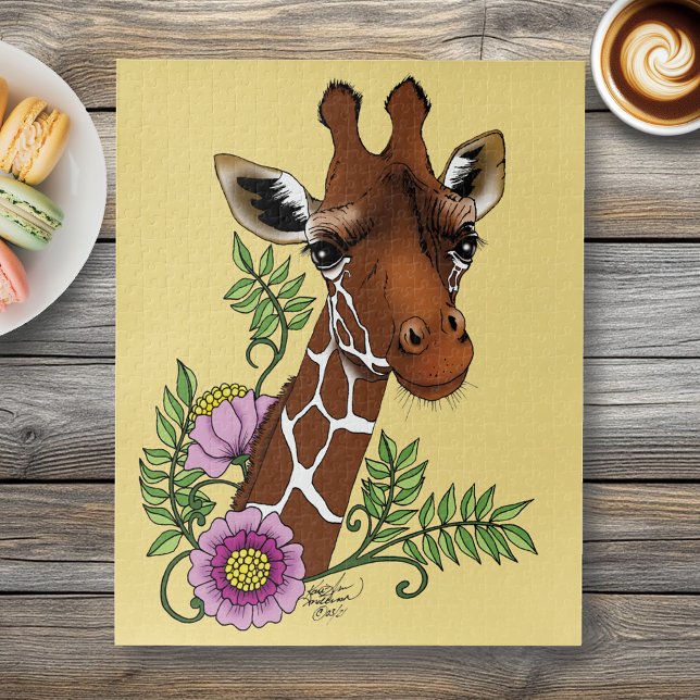 Giraffe Flowers Yellow Cute Wildlife Jigsaw Puzzle (Creator Uploaded)