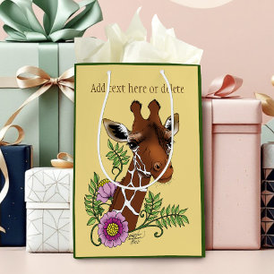 Giraffe Flowers Yellow Cute Wildlife Medium Gift Bag