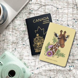 Giraffe Flowers Yellow Cute Wildlife Passport Holder