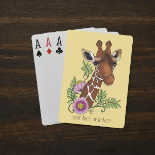 Giraffe Flowers Yellow Cute Wildlife Poker Cards