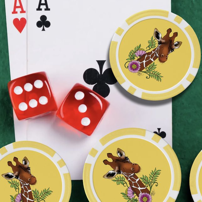 Giraffe Flowers Yellow Cute Wildlife Poker Chips (Creator Uploaded)