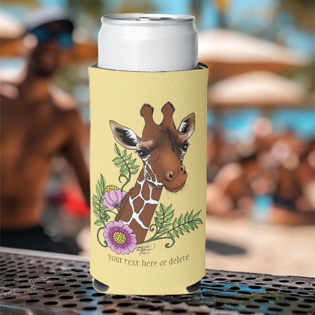 Giraffe Flowers Yellow Cute Wildlife Seltzer Can Cooler (Creator Uploaded)