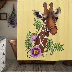 Giraffe Flowers Yellow Cute Wildlife Shower Curtain