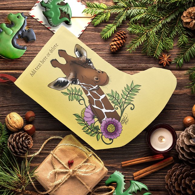 Giraffe Flowers Yellow Cute Wildlife Small Christmas Stocking (Creator Uploaded)
