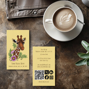 Giraffe Flowers Yellow Cute Wildlife  Socials Business Card