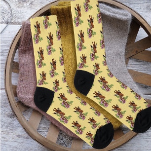 Giraffe Flowers Yellow Cute Wildlife Socks