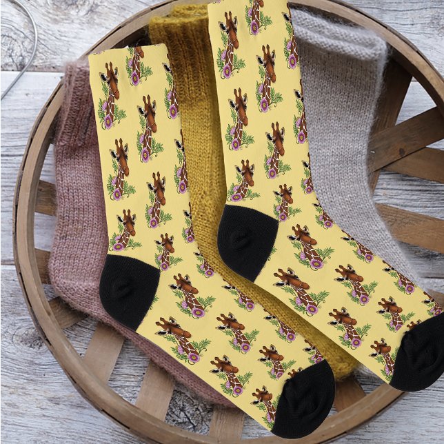Giraffe Flowers Yellow Cute Wildlife Socks (Creator Uploaded)