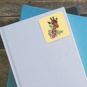 Giraffe Flowers Yellow Cute Wildlife Square Sticker