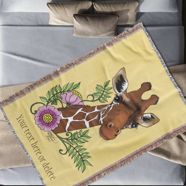 Giraffe Flowers Yellow Cute Wildlife Throw Blanket (Creator Uploaded)