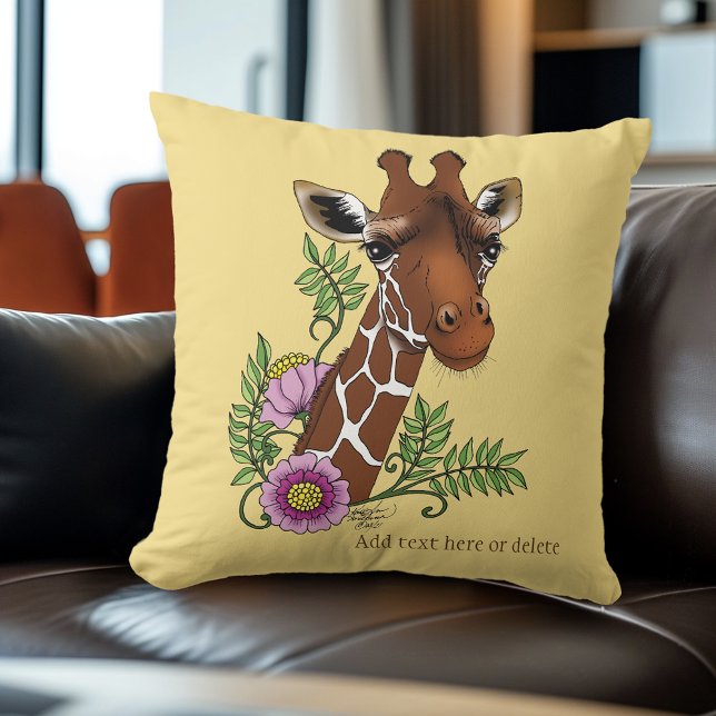 Giraffe Flowers Yellow Cute Wildlife  Throw Pillow (Creator Uploaded)