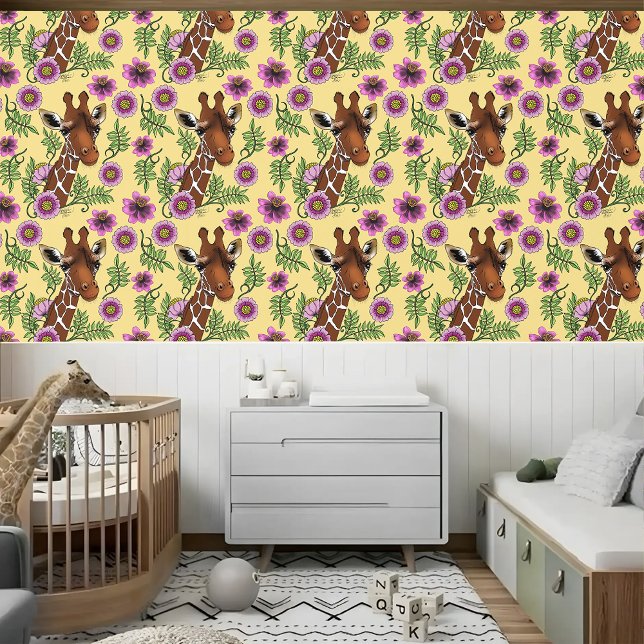 Giraffe Flowers Yellow Cute Wildlife Wallpaper (Creator Uploaded)