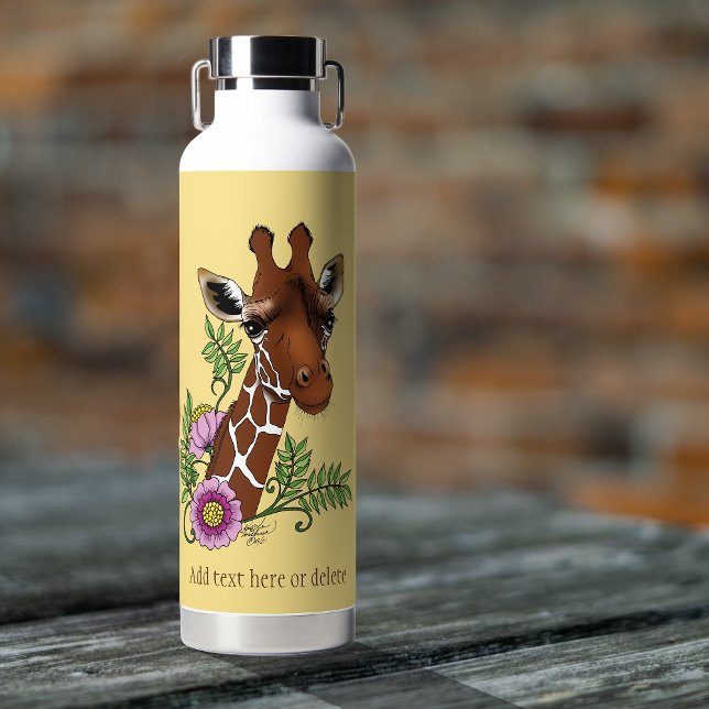 Giraffe Flowers Yellow Cute Wildlife Water Bottle (Creator Uploaded)