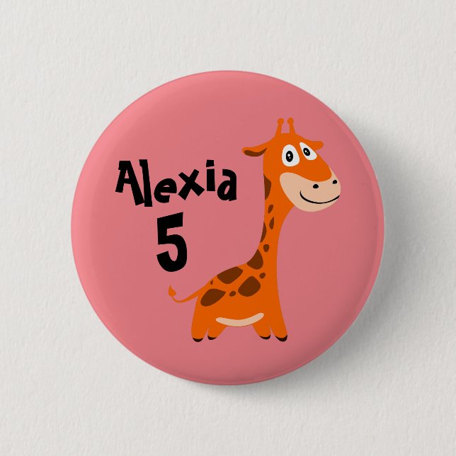 Giraffe for Safari Party Birthday button badge (Front)