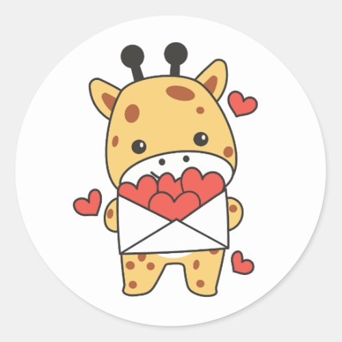 Giraffe For Valentines Day Cute Animals Heart Classic Round Sticker