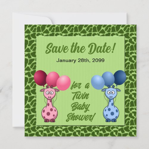 Giraffe Fraternal Twins Baby Shower Save The Date