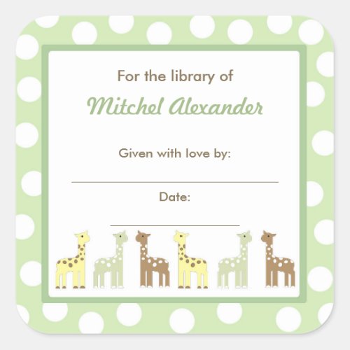 Giraffe Friends Baby Shower Bookplate book plate