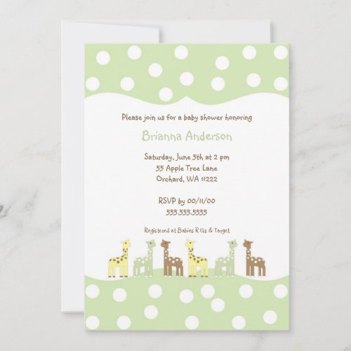 Giraffe Friends Baby Shower Invite Gender Neutral