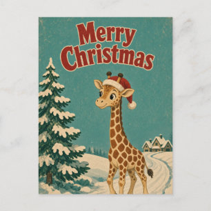 Giraffe Frozen Path Animal Christmas Postcard