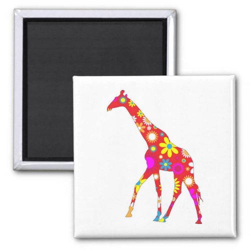 Giraffe Funky floral retro fun colorful magnet