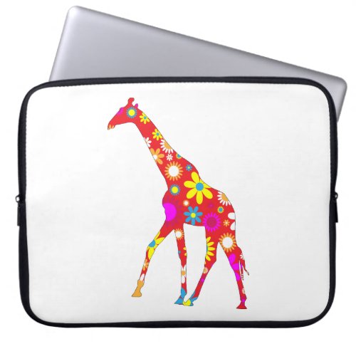 Giraffe funky retro floral flowery fun laptop bag