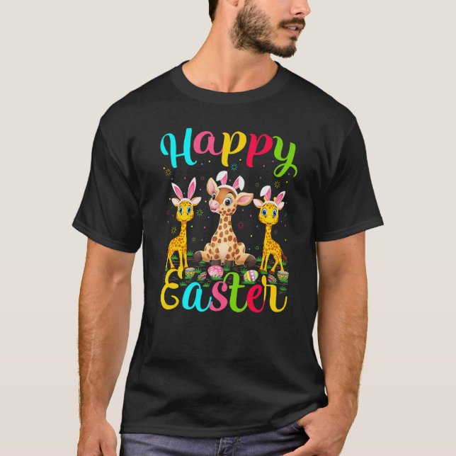 Giraffe Funny Easter Egg Bunny Giraffe Happy East T-Shirt (Front)