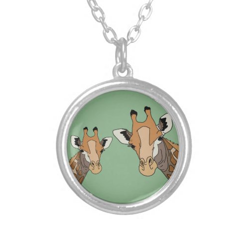 Giraffe Funny Green Silver Plated Necklace