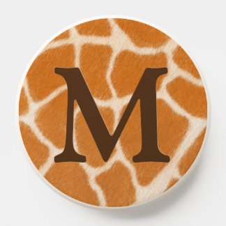 Giraffe Fur Animal Print Dark Brown Monogrammed PopSocket