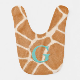 Giraffe Fur Personalized Aqua Monogram Animal Baby Bib