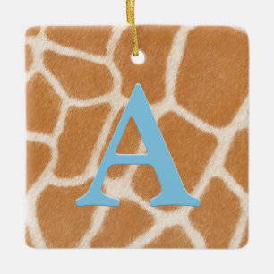 Giraffe Fur Personalized Monogram & Message Blue Ceramic Ornament