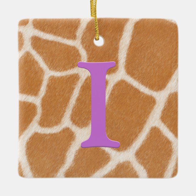 Giraffe Fur Personalized Monogram & Message Viole Ceramic Ornament (Front)