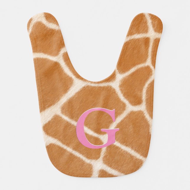 Giraffe Fur Personalized Pink Monogram Animal  Baby Bib (Front)