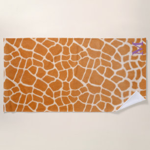 Giraffe Fur Realistic Animal Print Purple Monogram Beach Towel