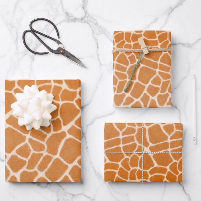 Giraffe Fur Spotted Realistic Wild Animal Print Wrapping Paper Sheets (Front)