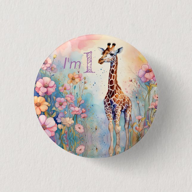 Giraffe Garden Pastel Button (Front)