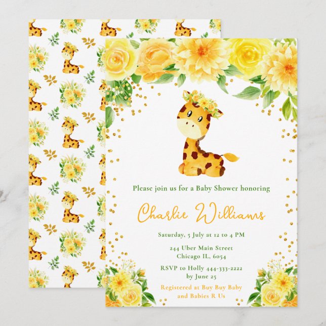 Giraffe Gender Neutral Baby Shower Invitation (Front/Back)
