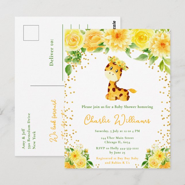 Giraffe Gender Neutral Baby Shower Postcard (Front/Back)