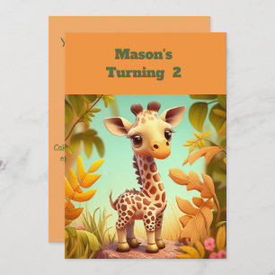 Giraffe Gender Neutral Birthday Party Invitations