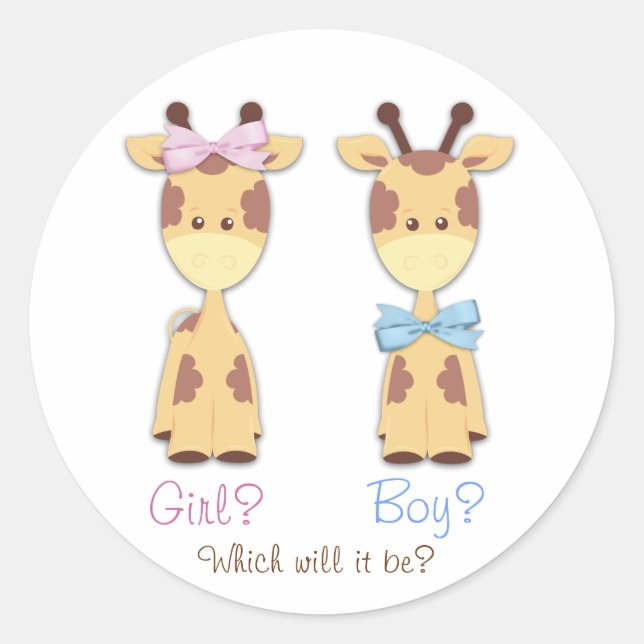 Giraffe Gender Reveal Classic Round Sticker (Front)