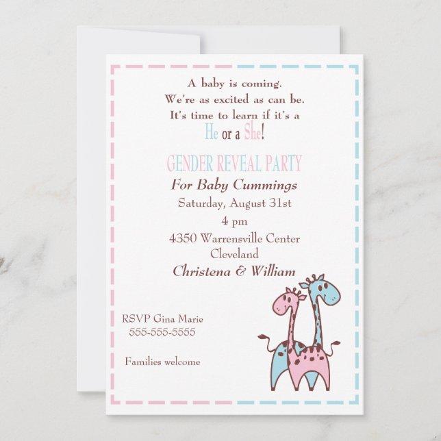Giraffe Gender Reveal Invitation (Front)
