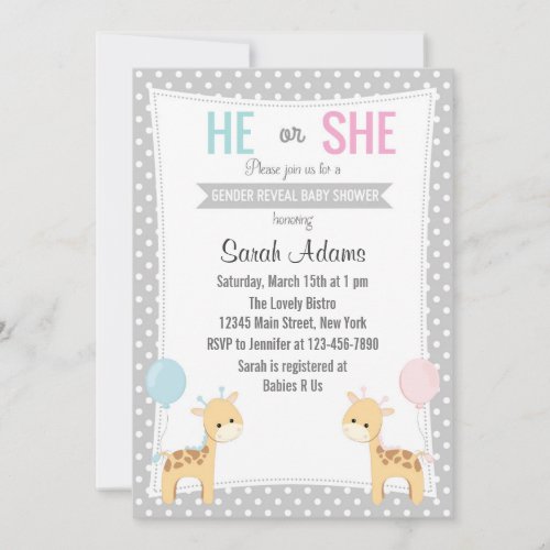 Giraffe Gender Reveal Party Invitation