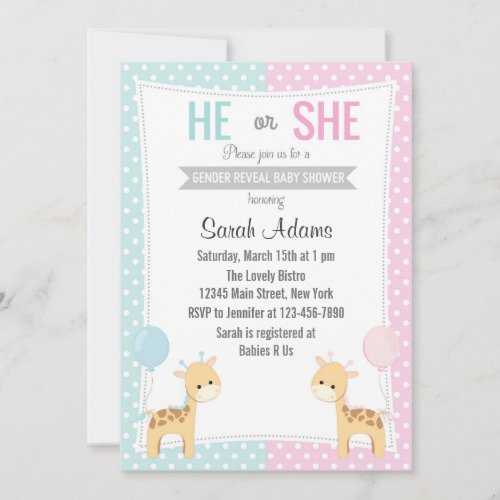 Giraffe Gender Reveal Party Invitation