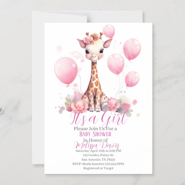 Giraffe Girl Baby Shower Invitation (Front)