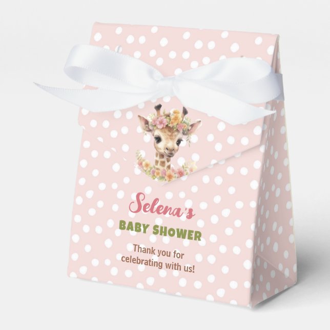 Giraffe Girl Baby Shower Pink Green Safari Wild Favor Boxes (Front Side)