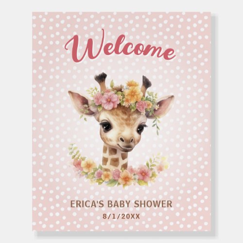 Giraffe Girl Baby Shower Sprinkle Pink Dot Welcome Foam Board
