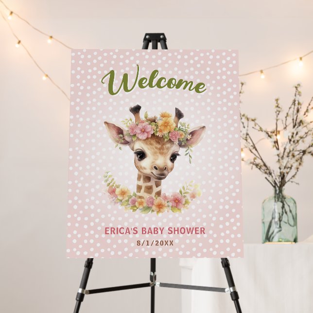 Giraffe Girl Baby Shower Sprinkle Pink Dot Welcome Foam Board (In Situ (Stand))