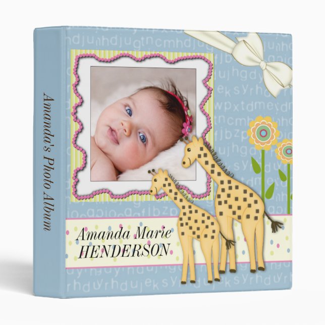 Giraffe Girl Boy Baby Photo Album 3 Ring Binder (Front/Spine)