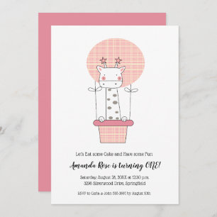 Giraffe Girl First Birthday Invitation