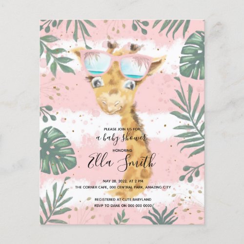 Giraffe girl pinky baby shower invitation