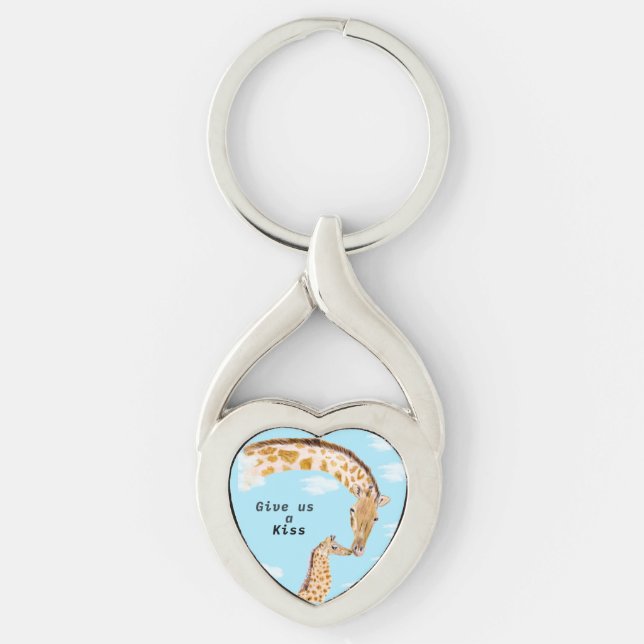 Giraffe Give us a kiss Keychain (Front)